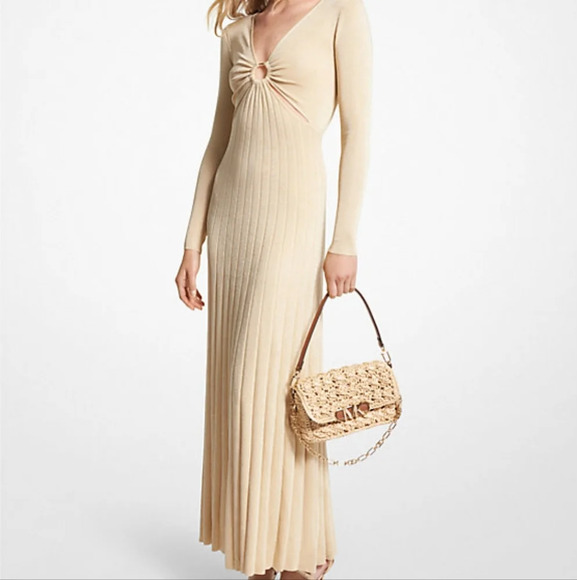 Michael Kors Dresses & Skirts - MICHAEL KORS Gold Metallic Stretch Knit O Ring Maxi Dress M